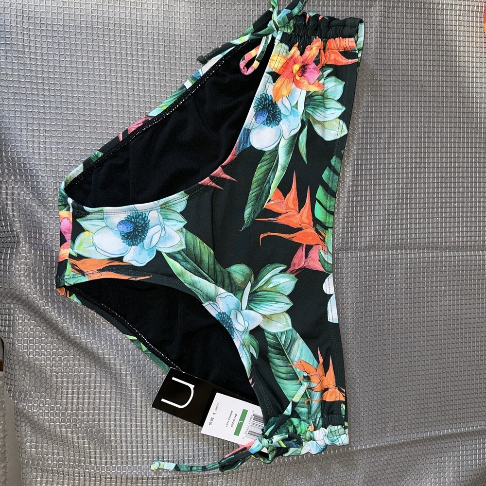 N BY NEXT LARGE MALDIVES MIDRISE PANTS SWIMSUIT BOTTOMS BLK FLOWERS NWT